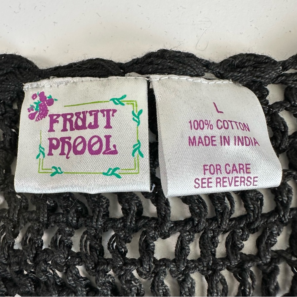 NWT Vintage Fruit Phool Black Crochet Knit Vest Large Boho Festival Sleeveless - Picture 4 of 6